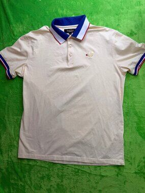 Pavini by Rocco Ravalli Polo Sz L Squirrel Logo Tan Tricolor Collar